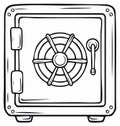 Secure strongbox vault with intricate dial combination lock and lever handle outline illustration Royalty Free Stock Photo
