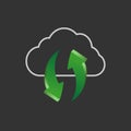 Secure synchronization. Cloud icon green arrow. Vector sign cloud sync