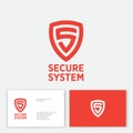Secure System logo. Orange letter in the shield. S monogram.