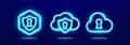Secure System Network Protection Cyber Defense Icons Set.Cloud Security Data Protection Encryption Neon Logo.Secure Royalty Free Stock Photo