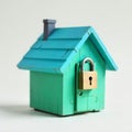 Secure Teal Wooden House Model with Padlock Home Security Concept Royalty Free Stock Photo