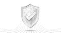 Secure technology. Polygonal wireframe shield with check mark sign isolated on white.