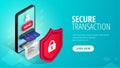 Secure transaction banner isometric Royalty Free Stock Photo