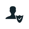 Secure user account with check mark shield providing identity protection and safety