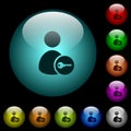 Secure user account icons in color illuminated glass buttons