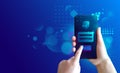 Secure user authentication with mobile phone. Data security. Authorization form and password check. Application login