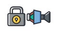 Secure Video Content Icon: Locked Camera & Media Output, vector design Generative AI Royalty Free Stock Photo
