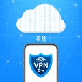 Secure VPN connection concept. Virtual private network connectivity overview. Vector stock illustration. Royalty Free Stock Photo