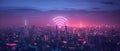 Secure VPN Shield Over Neon Cityscape. Concept Cybersecurity, Privacy Protection, VPN Services,