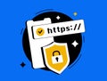 Secure website concept, HTTPS padlock, SSL certificate, internet security, https encrypted connection, online data