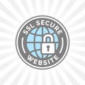 Secure website icon. Grey blue globe with SSL padlock sign.
