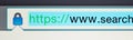 Secure, website and url of search bar on computer screen for information, worldwide surfing and server. Homepage, html