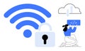 Secure wireless Connection with Developer Uploading Code to Cloud Platform Royalty Free Stock Photo