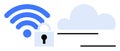 Secure Wireless Connection to Cloud Storage Represented by Lock, wireless Signal, and Cloud Royalty Free Stock Photo