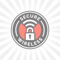 Secure wireless icon with padlock and wifi symbol stamp.