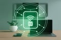 Secure wireless network connection in modern office setup Royalty Free Stock Photo