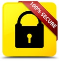 100% secure yellow square button red ribbon in corner Royalty Free Stock Photo