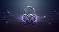 Digital Security Lock Illustration: Secure Data Protection with Advanced Cybersecurity Technology and Circuit Board Background. Royalty Free Stock Photo