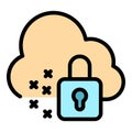 Secured cloud icon color outline vector