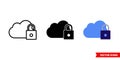 Secured cloud storage icon of 3 types color, black and white, outline. Isolated vector sign symbol