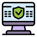 Secured computer icon color outline vector