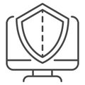 Secured computer icon, outline style