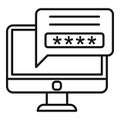 Secured computer password icon, outline style