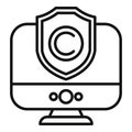 Secured computer screen copyright icon outline vector. Intellectual property