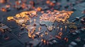 Secured Globe: World Map Protected by Cybersecurity Hologram and Lock Circuit from Cyber Attacks