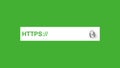 Secured https. Secure connection protocol with web certificate green letters on white panel.