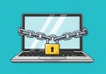 Secured laptop concept showing a padlock and chain protecting digital information data Royalty Free Stock Photo