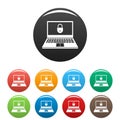 Secured laptop icons set color Royalty Free Stock Photo