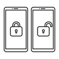 Secured mobile phones. Device lock Vector. Data protection icon. Privacy screen symbol. Royalty Free Stock Photo