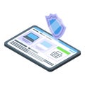 Secured tablet icon isometric vector. Laptop code