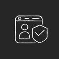 Securing accounts chalk white icon on dark background