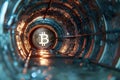 Securing Bitcoin Data: Closeup View of VPN Tunnel Symbolizing Privacy and Security. Concept Bitcoin