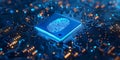 Securing Data and Access in Future Technology: Blue Microchip with Fingerprint Symbolizing