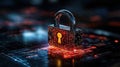 Securing digital data lock and binary code fusion cybersecurity abstract dark close-up protection concept Royalty Free Stock Photo