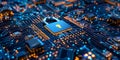 Securing Digital Data with Lock and Circuit Design on Abstract Background. Concept Cybersecurity,