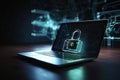 Securing the Digital Domain: Laptop with Padlock Symbolizing Cybersecurity, Internet Protection, and Data Safety