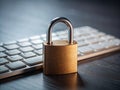 Securing Digital Frontiers: A Minimalist Padlock on a Keyboard, a Powerful Abstract Image of Security