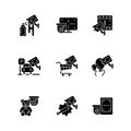 Securing home and business black glyph icons set on white space