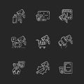 Securing home and business chalk white icons set on dark background