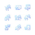 Securing home and business gradient linear vector icons set