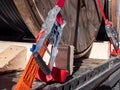 Securing truck lashing strap for transport Royalty Free Stock Photo