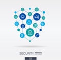 Security, access control integrated thin line icons. Digital neural network concept. Royalty Free Stock Photo