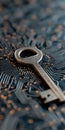 Security Access Key Unlocking Digital Network on Circuit Board with Data Encryption Technology Royalty Free Stock Photo