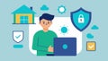 Security Advice A technician illustrating cybersecurity tips to a home user with visual elements like lock icons