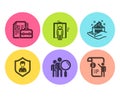 Security agency, Elevator and Skin care icons set. Search people, Vacancy and Manual doc signs. Vector