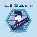 Security agent with data privacy icons Royalty Free Stock Photo